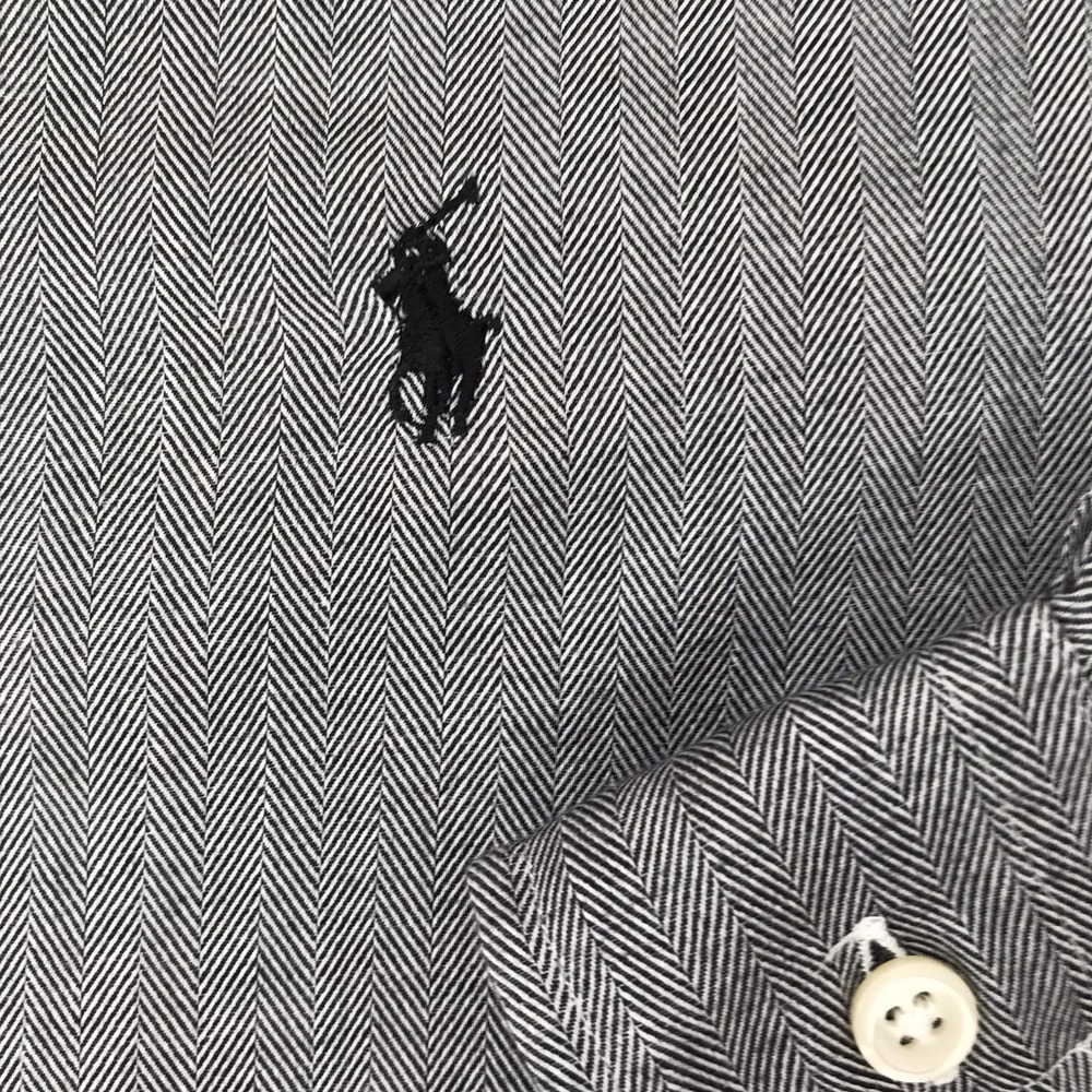 Ralph Lauren Button Down Shirt XXL Navy Herringbone Long Sleeve Pony 17.5 36/37 - Picture 5 of 10